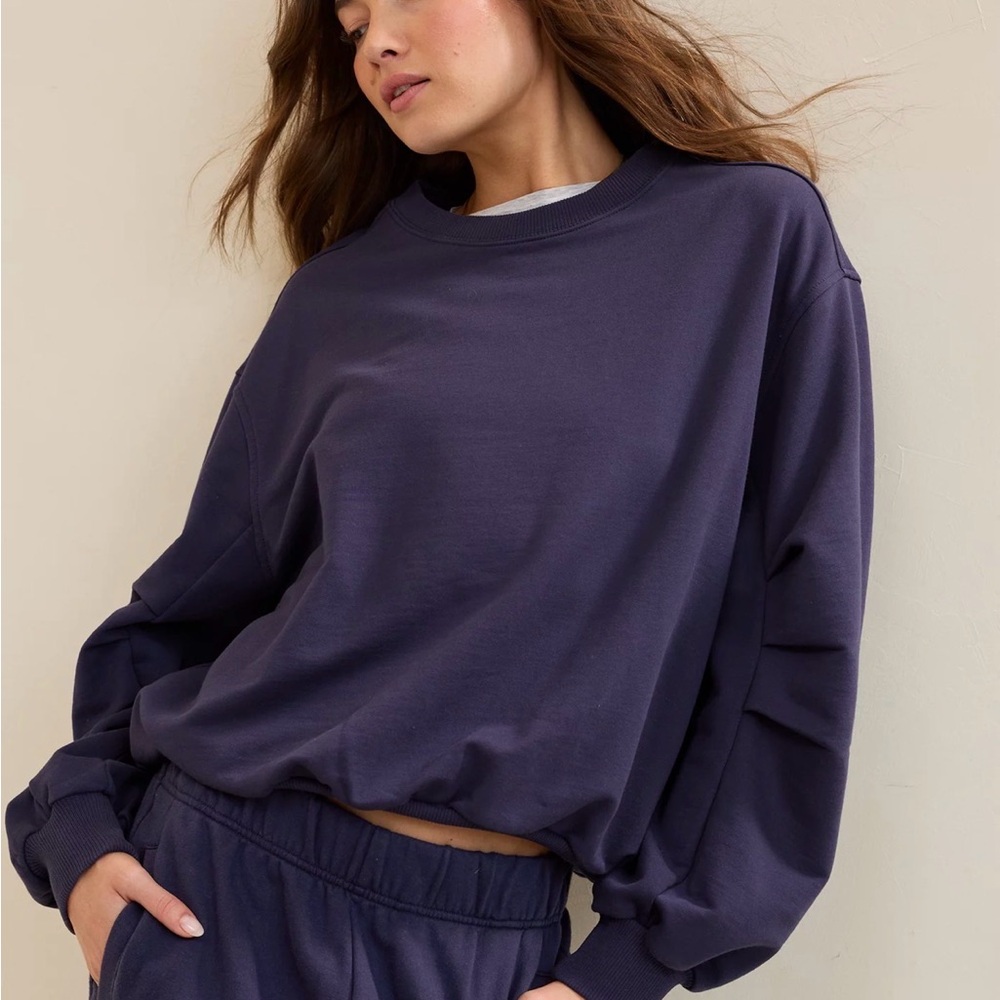 Aerie Relaxed Crewneck Sweatshirt and loose pants set in Deep Navy